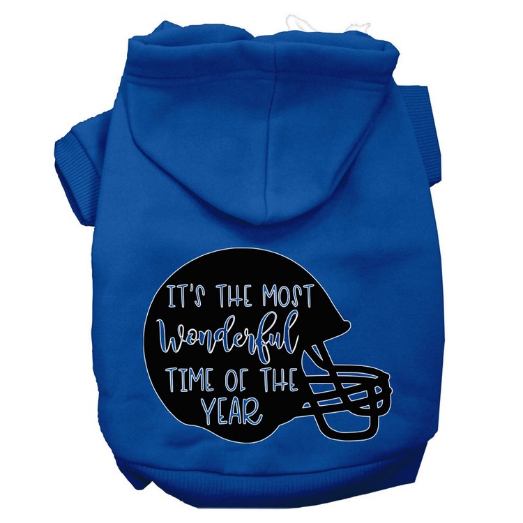 Most Wonderful Time of the Year (Football) Screen Print Dog Hoodie Blue XXXL